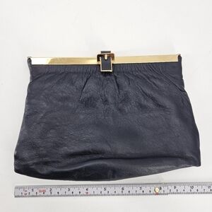1950s Vintage NAVY BLUE Leather Purse Clutch Statement Bag Diamond GATE OPEN